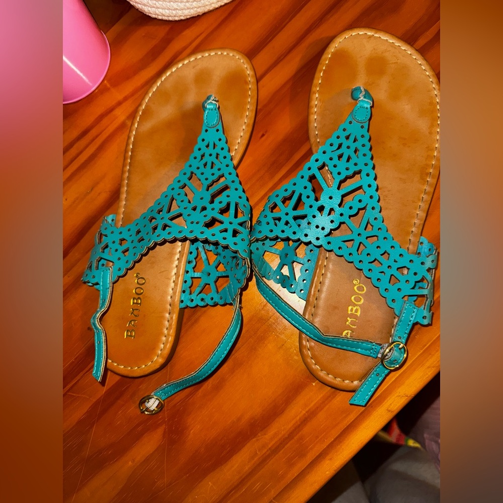 Bamboo Women's Teal Cutout Sandals